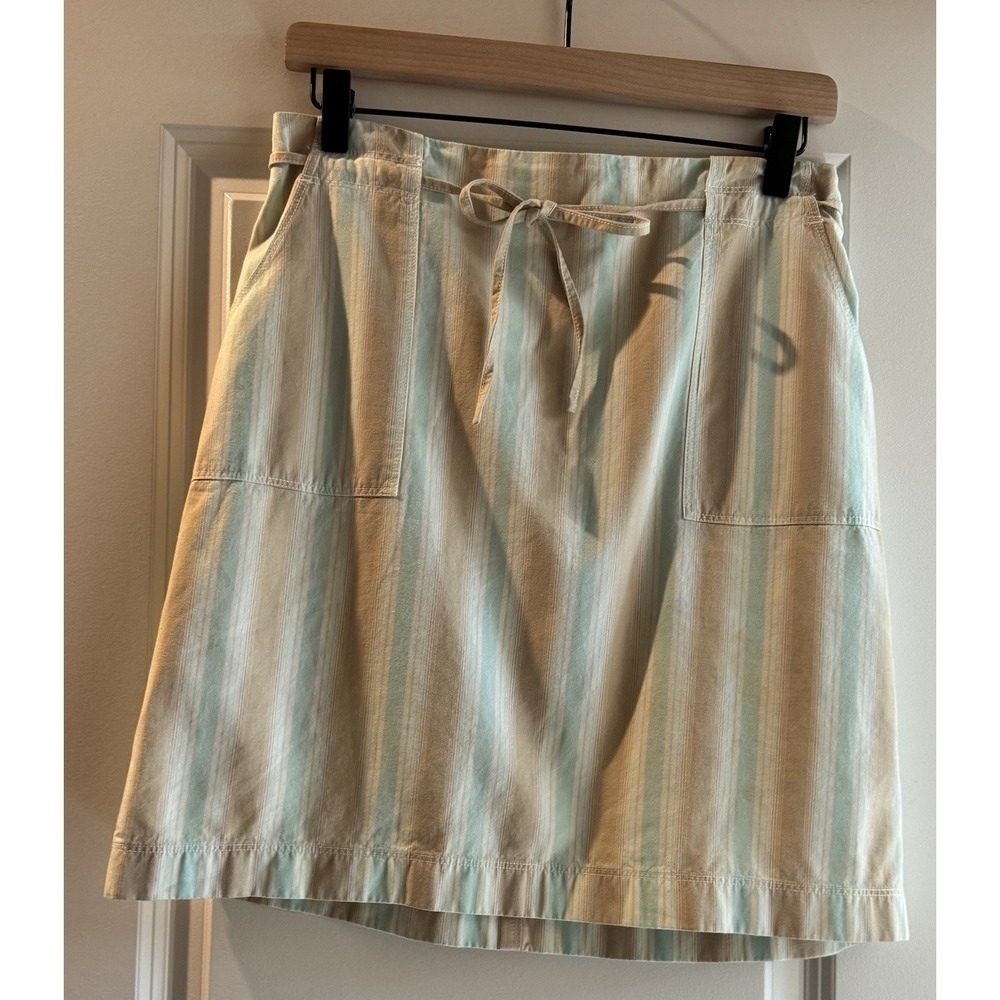 Ann Taylor Loft Skirt Size 10 Stripe Cotton A Line Pockets Drawstring Coastal
